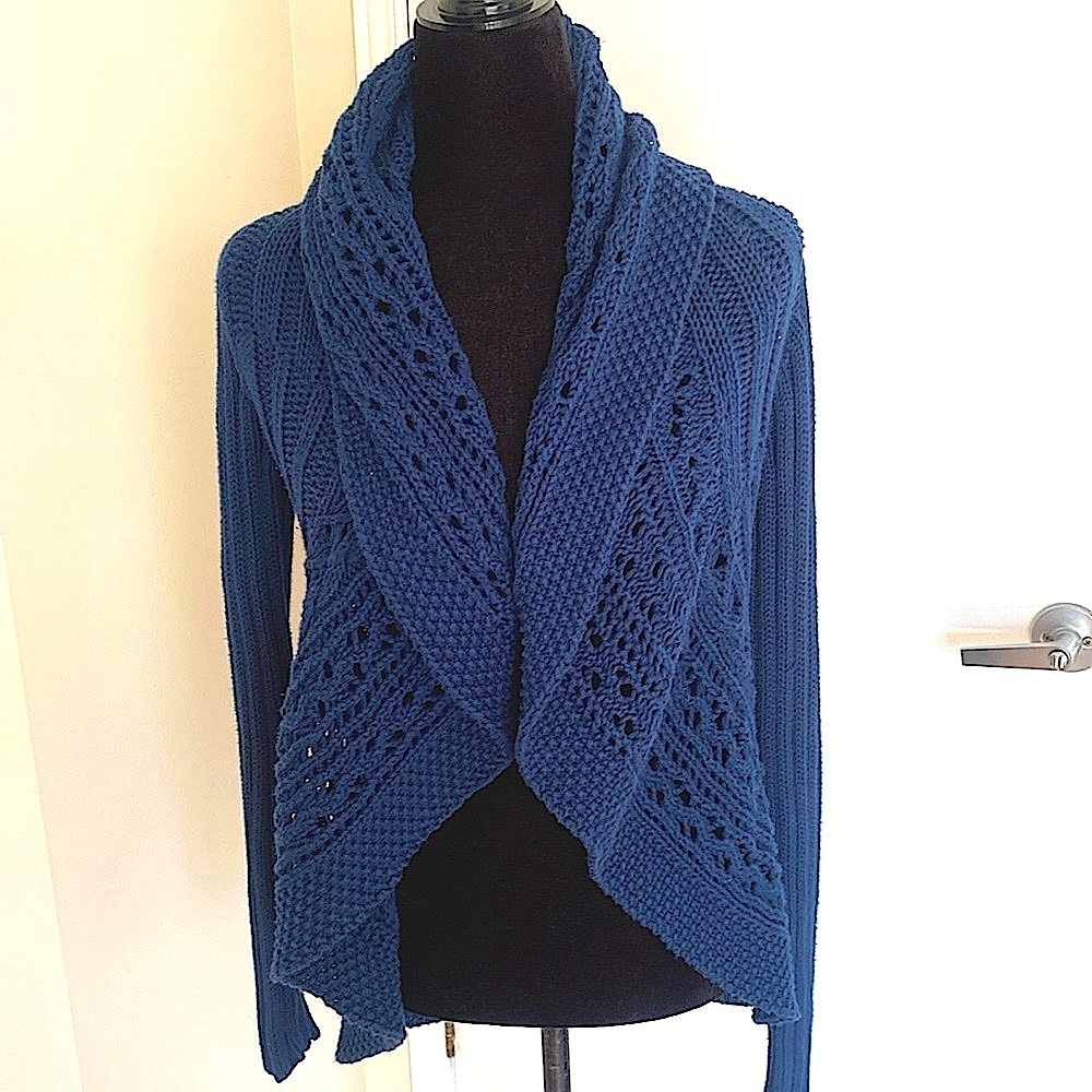 Blue Open-Front cotton Knit Cardigan Size Small